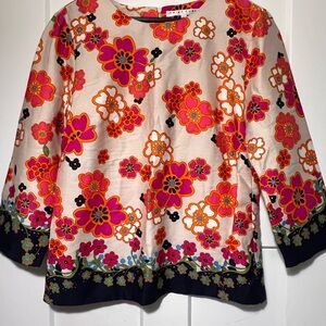Women’s Trina Turk Floral Blouse Berry Boarder Shirt Top 12